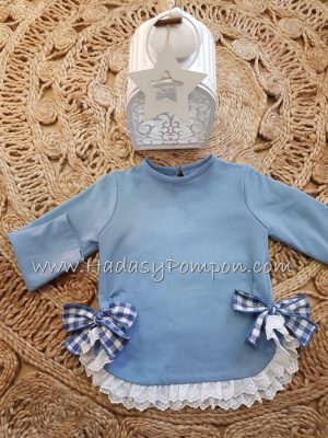 Sudadera Azul Puntilla Blanca y Lazos