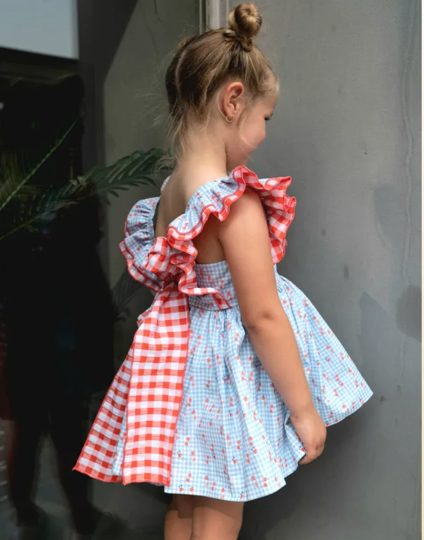 Vestido Vichy Celeste y Flores